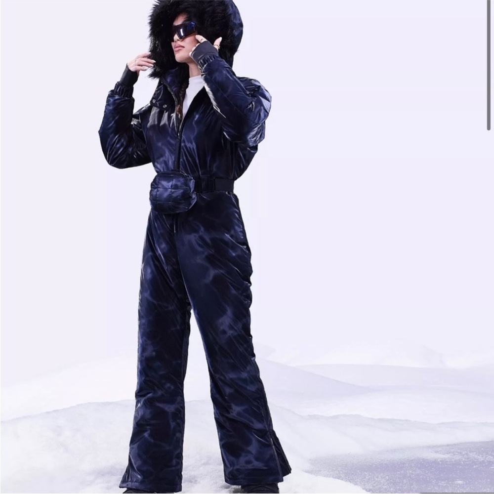 ASOS 4505 ski high shine all in one suit in navy - size US 6